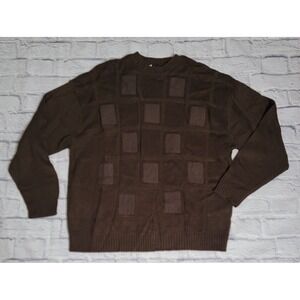Vintage Coletti sz XL Patterned Plaid Checkered Brown Knit Sweater Acrylic Korea